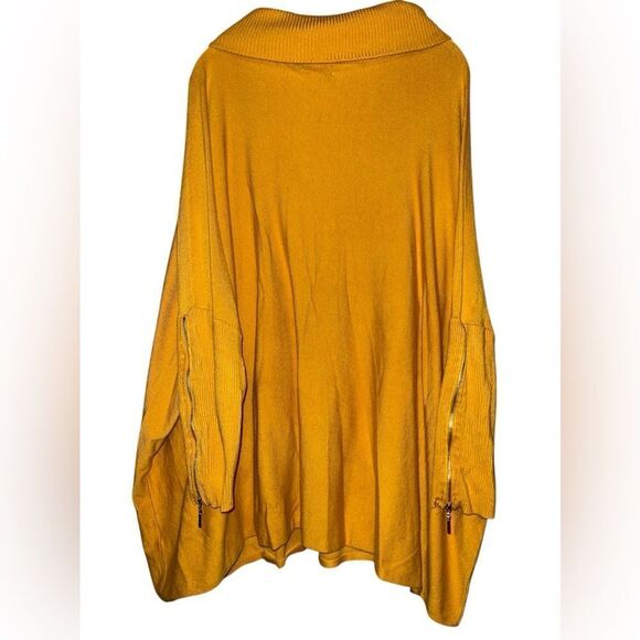 JOSEPH A. Zipper Cowl Neck Sweater Mustard Golden Zipper Sleeve Oversized XXL - Picture 3 of 7